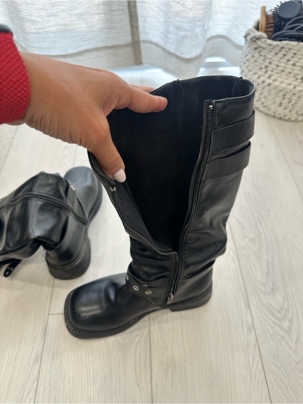 Black Tall Buckle Combat Boots - Picture 7 of 8